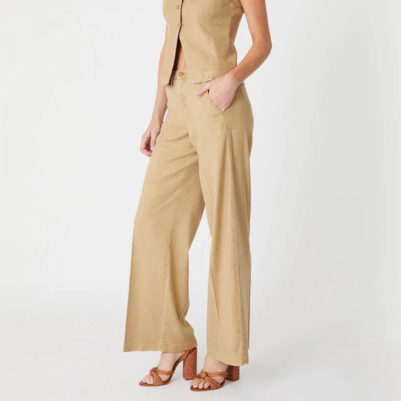 Level 99 Pants - Level 99 Tallulah Wide Leg Linen lyocell Trousers Pants in Sandcastle Khaki 31